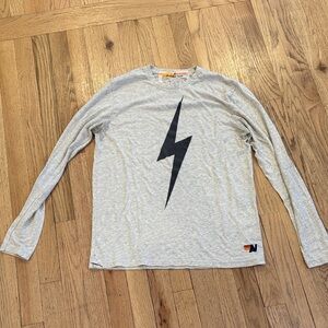Aviator Nation Gray Long Sleeve Shirt with Black Lightning Bolt
